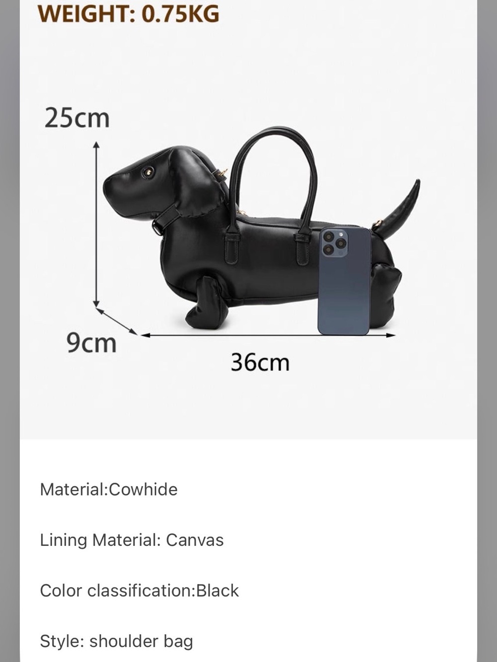Black Novelty Dachshund -Shaped Leather Tote Bag - Unbranded - Picture 4 of 4
